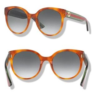 Gucci Round Eye GG Web Glitter Sunglasses in Tortoise